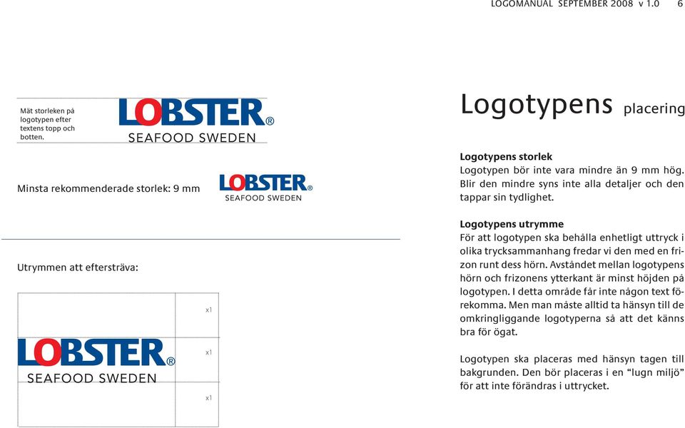 Utrymmen att eftersträva: x1 x1 x1 Logotypens utrymme För att logotypen ska behålla enhetligt uttryck i olika trycksammanhang fredar vi den med en frizon runt dess hörn.