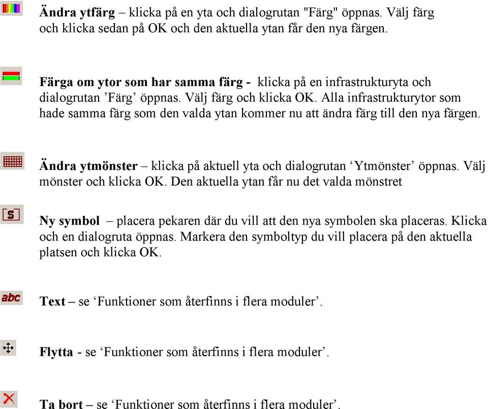 Alla infrastrukturytor som hade samma färg som den valda ytan kommer nu att ändra färg till den nya färgen. Ändra ytmönster klicka på aktuell yta och dialogrutan Ytmönster öppnas.