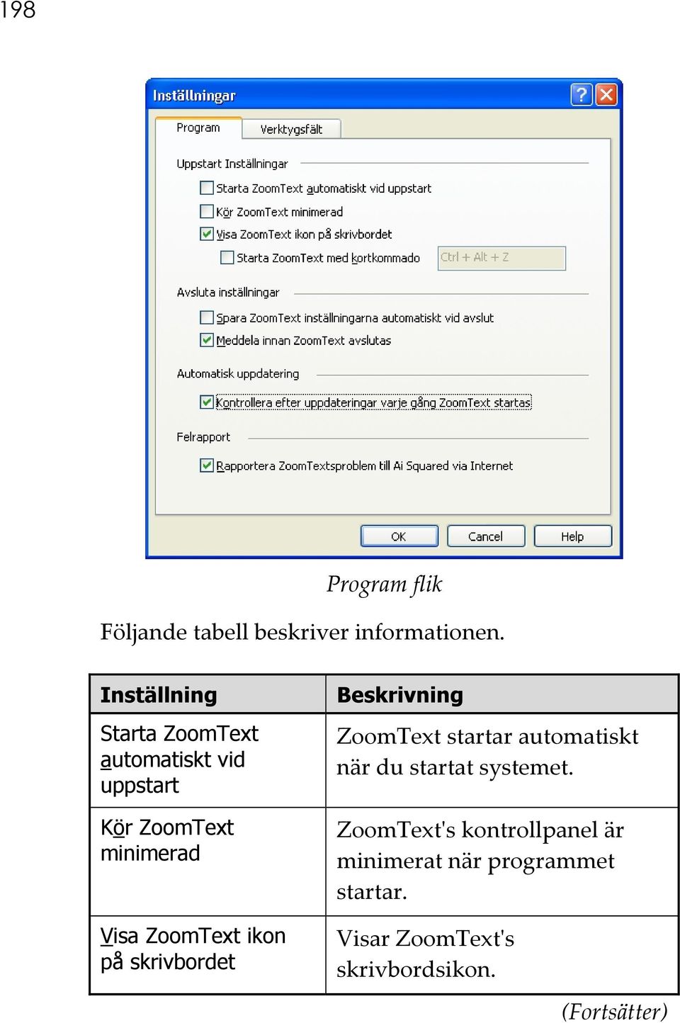 ZoomText ikon på skrivbordet Beskrivning ZoomText startar automatiskt när du startat