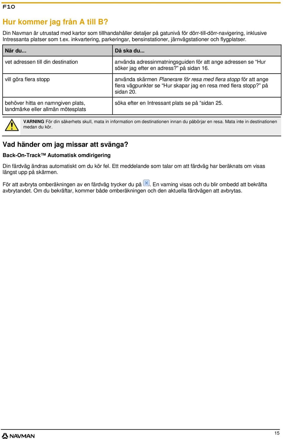 .. vet adressen till din destination vill göra flera stopp behöver hitta en namngiven plats, landmärke eller allmän mötesplats Då ska du.