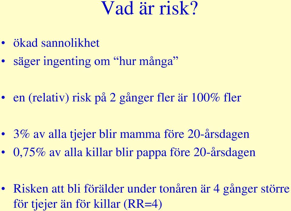 gånger fler är 100% fler 3% av alla tjejer blir mamma före 20-årsdagen