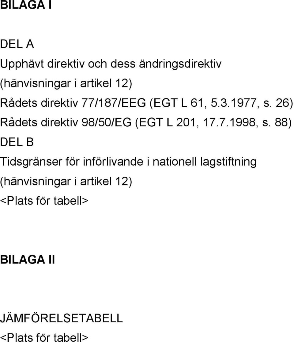 26) Rådets direktiv 98/50/EG (EGT L 201, 17.7.1998, s.