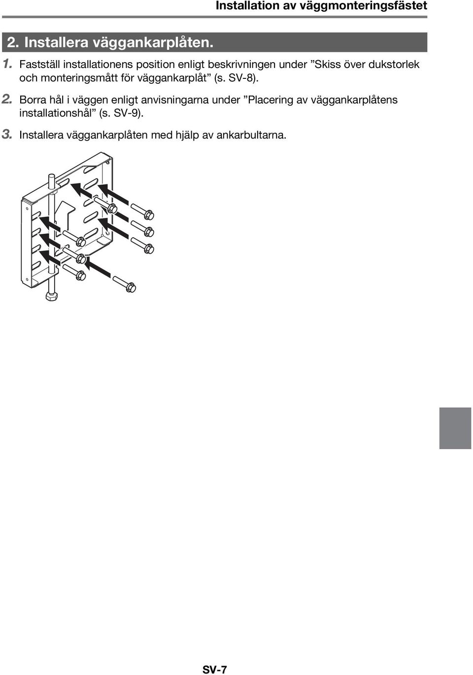 monteringsmått för väggankarplåt (s. SV-8). 2.