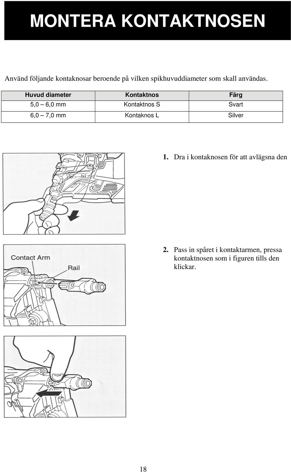 Huvud diameter Kontaktnos Färg 5,0 6,0 mm Kontaktnos S Svart 6,0 7,0 mm Kontaknos