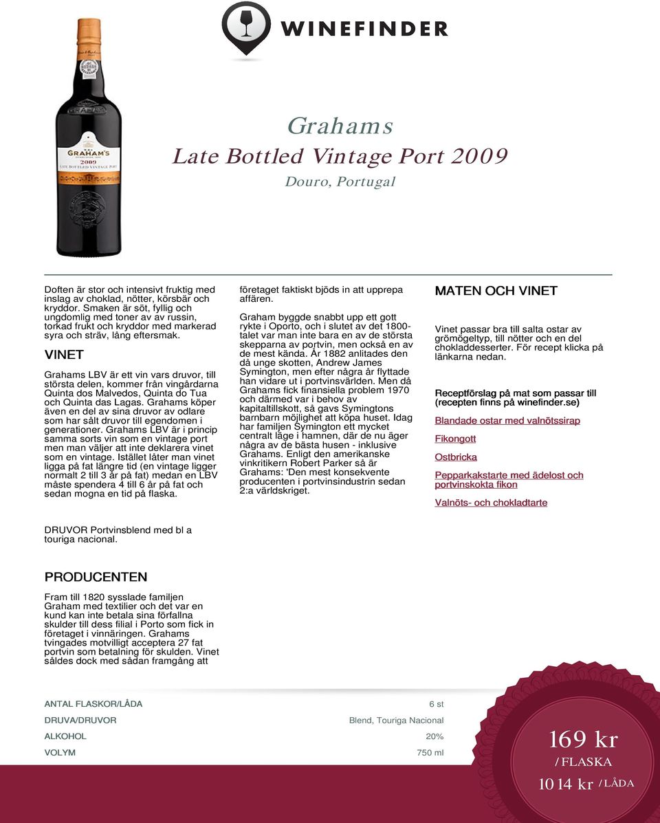 Grahams LBV är ett vin vars druvor, till största delen, kommer från vingårdarna Quinta dos Malvedos, Quinta do Tua och Quinta das Lagas.