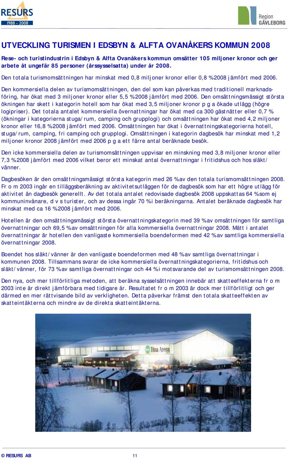 Den kommersiella delen av turismomsättningen, den del som kan påverkas med traditionell marknadsföring, har ökat med 3 miljoner kronor eller 5,5 % 2008 jämfört med 2006.