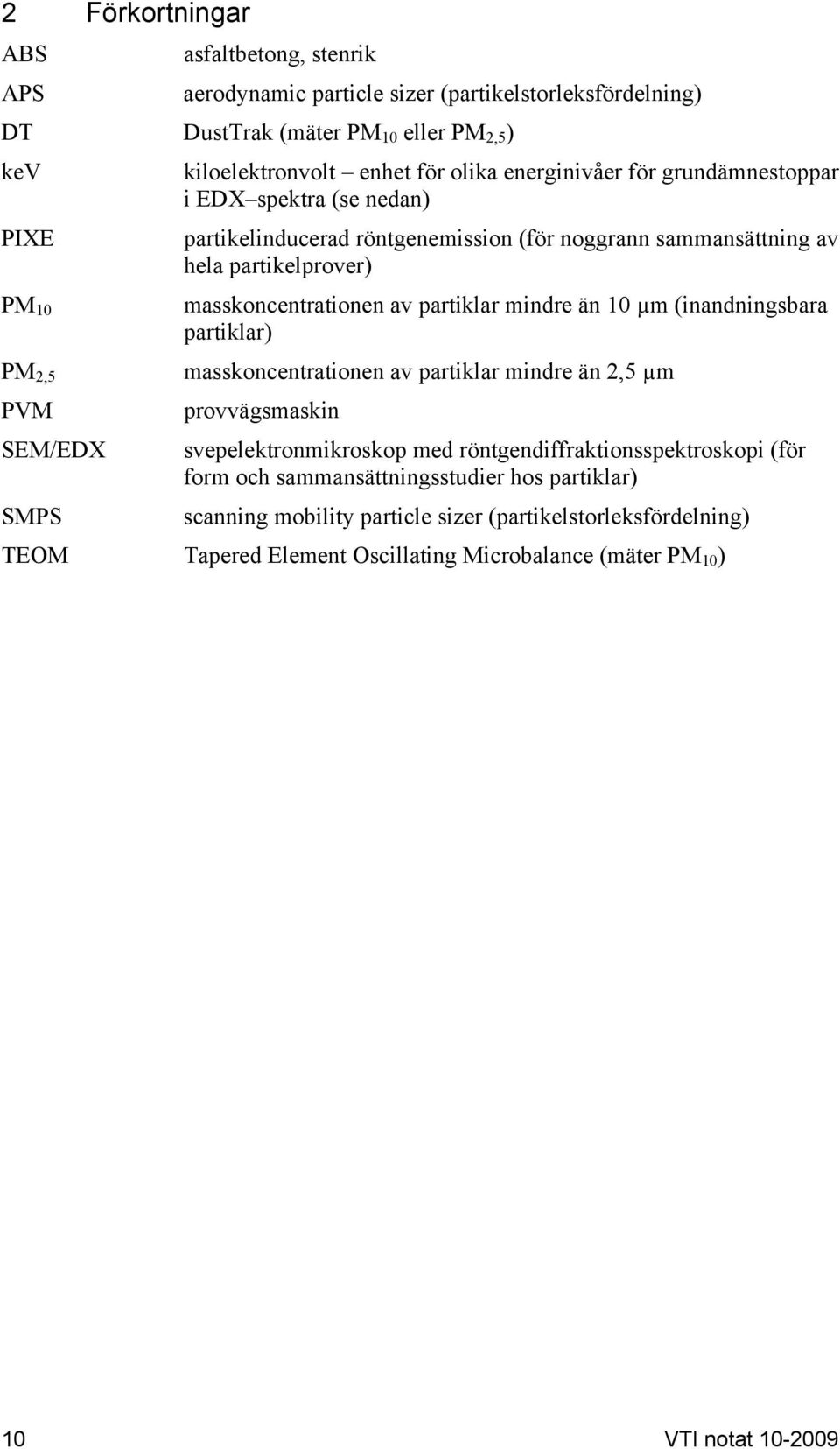 partiklar mindre än 1 µm (inandningsbara partiklar) PM 2,5 masskoncentrationen av partiklar mindre än 2,5 µm PVM provvägsmaskin SEM/EDX svepelektronmikroskop med