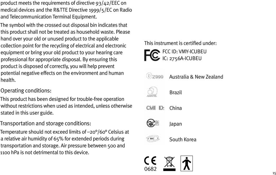 Please hand over your old or unused product to the applicable collection point for the recycling of electrical and electronic equipment or bring your old product to your hearing care professional for