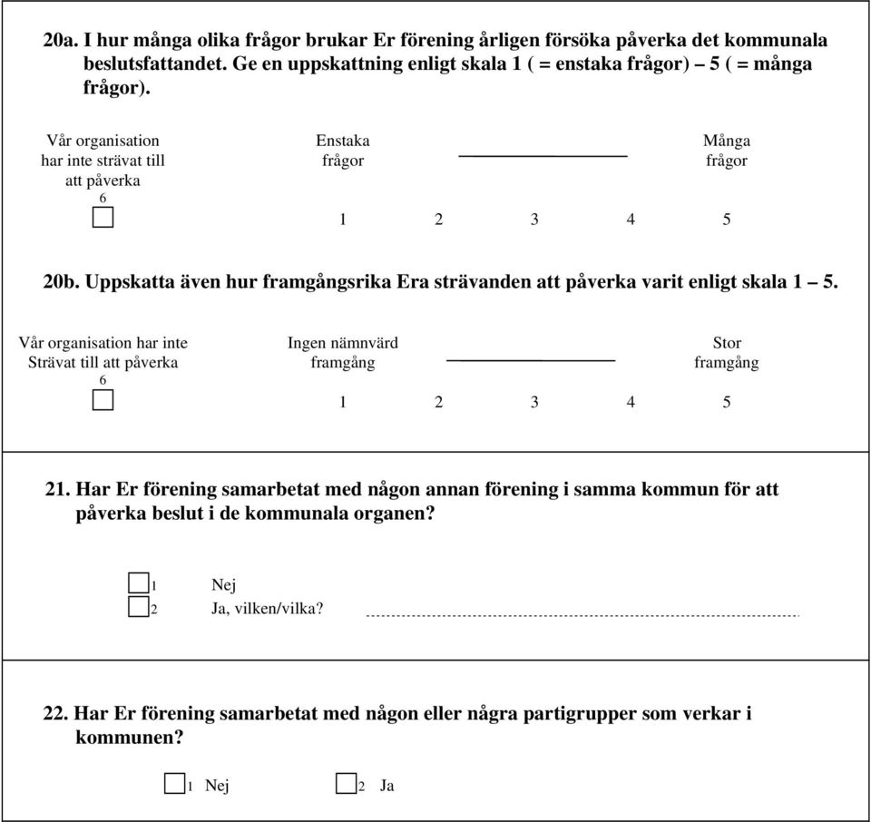 Uppskatta även hur framgångsrika Era strävanden att påverka varit enligt skala 1 5.