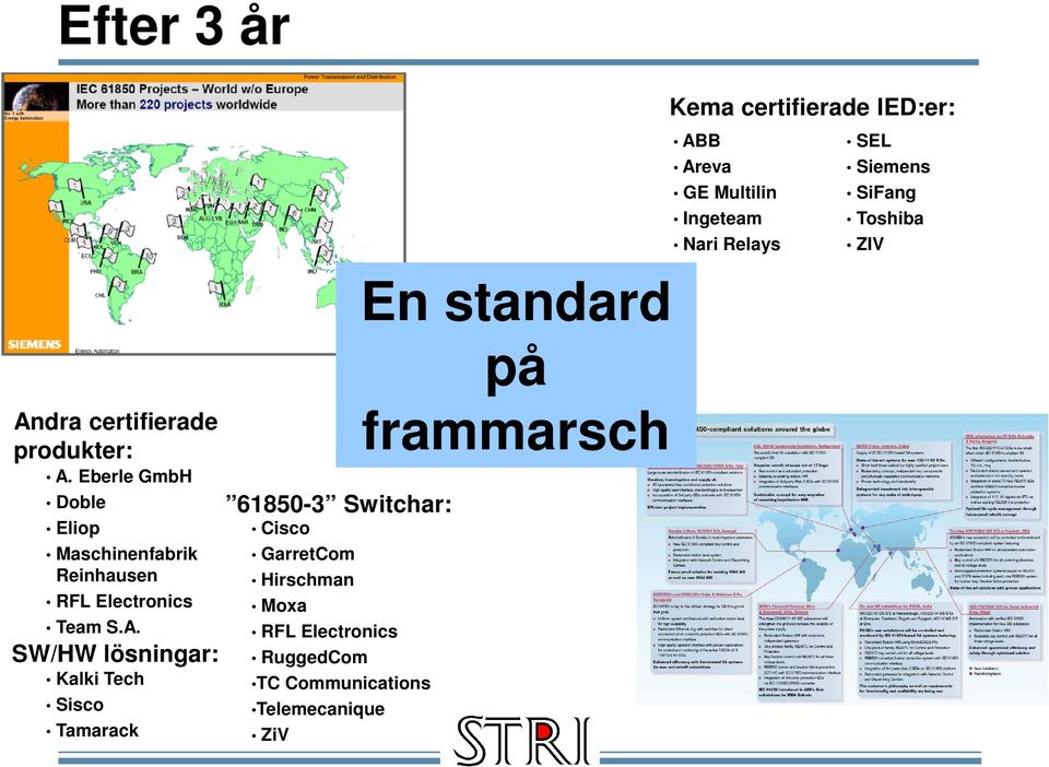 SW/HW lösningar: Kalki Tech Sisco Tamarack 61850-3 Switchar: Cisco GarretCom Hirschman Moxa RFL