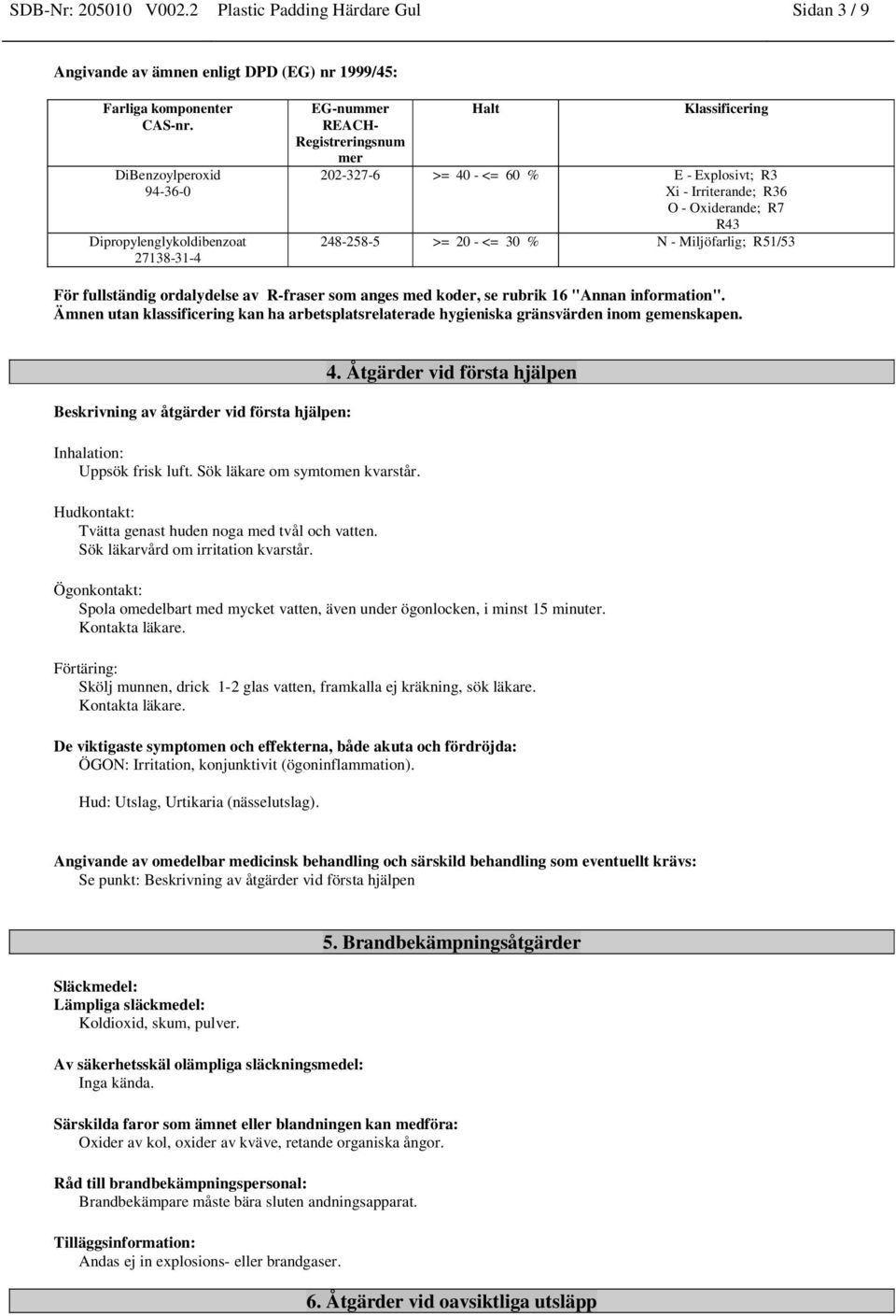Irriterande; R36 O - Oxiderande; R7 R43 248-258-5 >= 20 - <= 30 % N - Miljöfarlig; R51/53 För fullständig ordalydelse av R-fraser som anges med koder, se rubrik 16 "Annan informion".