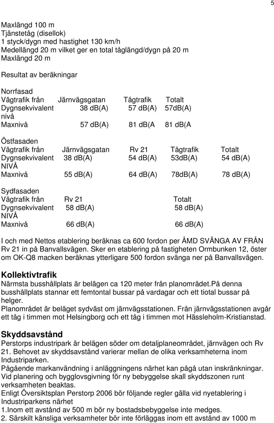 54 db(a) 53dB(A) 54 db(a) NIVÅ Maxnivå 55 db(a) 64 db(a) 78dB(A) 78 db(a) Sydfasaden Vägtrafik från Rv 21 Totalt Dygnsekvivalent 58 db(a) 58 db(a) NIVÅ Maxnivå 66 db(a) 66 db(a) I och med Nettos
