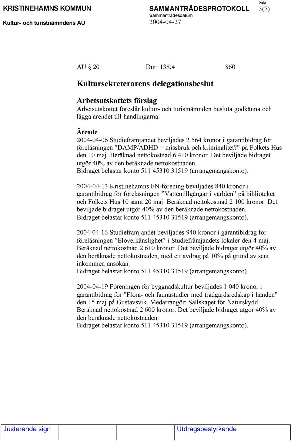 Det beviljade bidraget utgör 40% av den beräknade nettokostnaden.