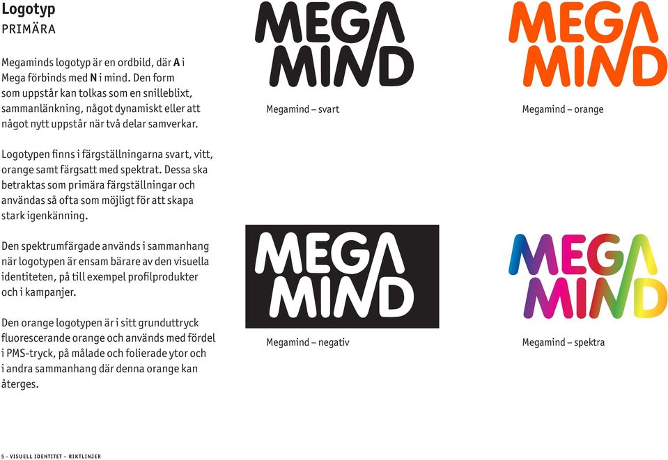Megamind svart Megamind orange Logotypen finns i färgställningarna svart, vitt, orange samt färgsatt med spektrat.
