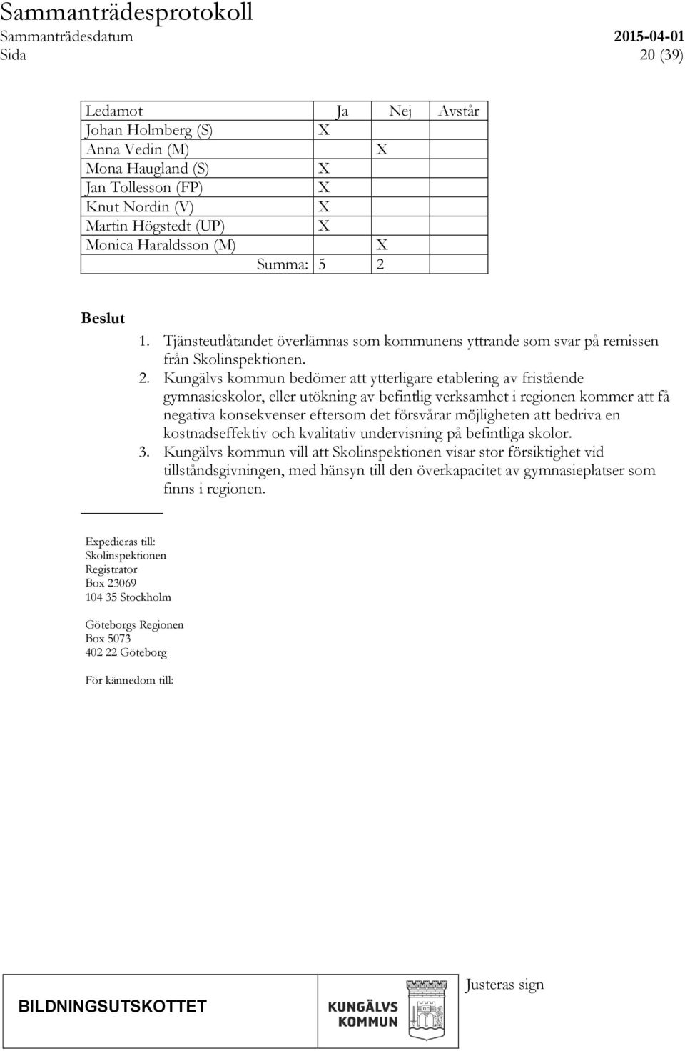 2. Kungälvs kommun bedömer att ytterligare etablering av fristående 3.