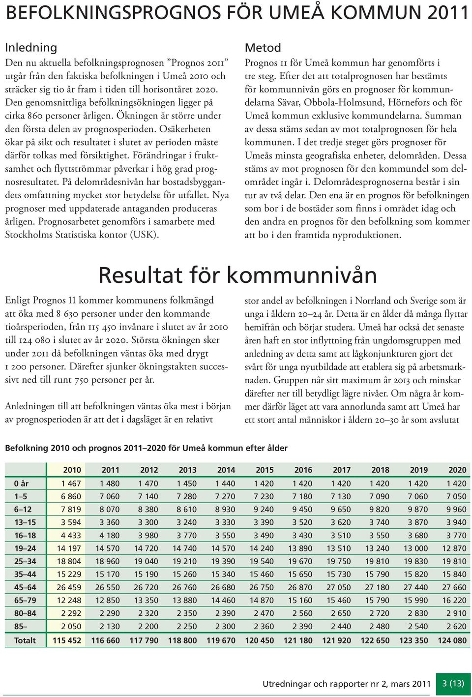 Osäkerheten ökar på sikt och resultatet i slutet av perioden måste därför tolkas med försiktighet. Förändringar i fruktsamhet och flyttströmmar påverkar i hög grad prognosresultatet.