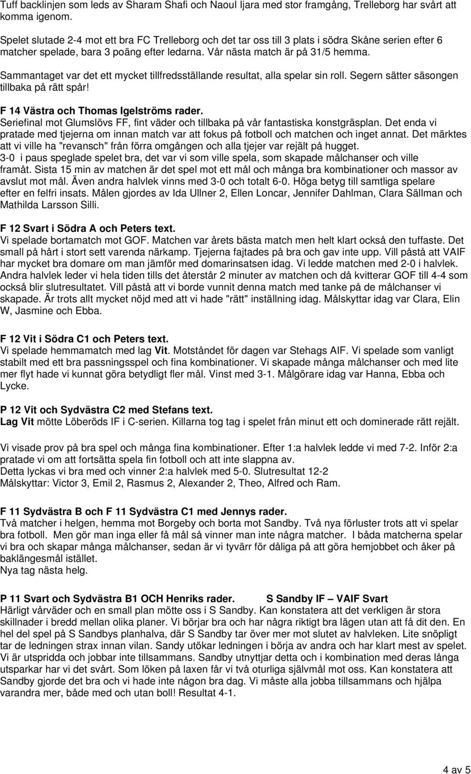 Sammantaget var det ett mycket tillfredsställande resultat, alla spelar sin roll. Segern sätter säsongen tillbaka på rätt spår! F 14 Västra och Thomas Igelströms rader.
