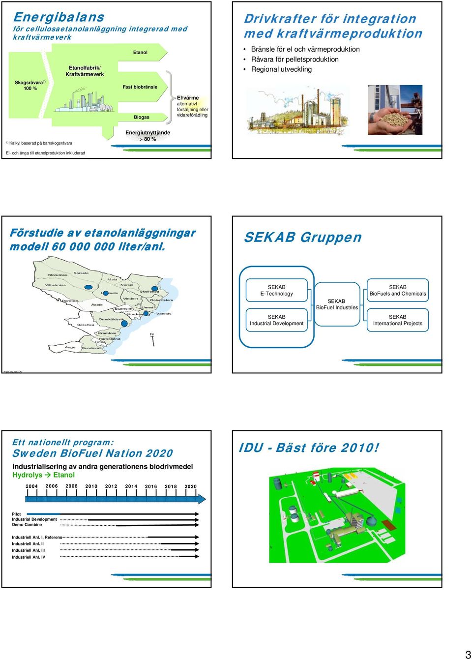 Energiutnyttjande > 80 % El- och ånga till etanolproduktion inkluderad Förstudie av etanolanläggningar modell 60 000 000 liter/anl.