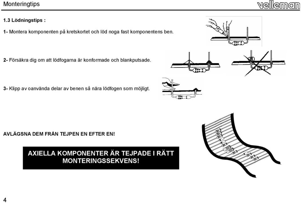 komponentens ben. 2- Försäkra dig om att lödfogarna är konformade och blankputsade.