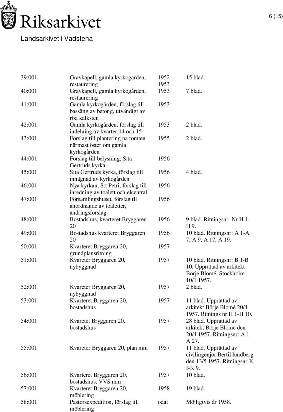 S:ta Gertruds kyrka, förslag till inhägnad av kyrkogården 46:001 Nya kyrkan, S:t Petri, förslag till inredning av toalett och elcentral 47:001 Församlingshuset, förslag tll anordnande av toaletter,