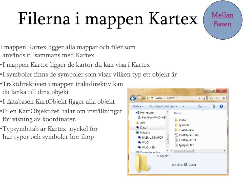 Traktdirektiven i mappen traktdirektiv kan du länka till dina objekt I databasen KartObjekt ligger alla objekt Filen