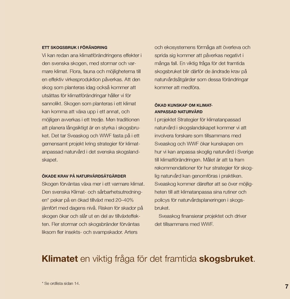Skogen som planteras i ett klimat kan komma att växa upp i ett annat, och möjligen avverkas i ett tredje. Men traditionen att planera långsiktigt är en styrka i skogsbruket.