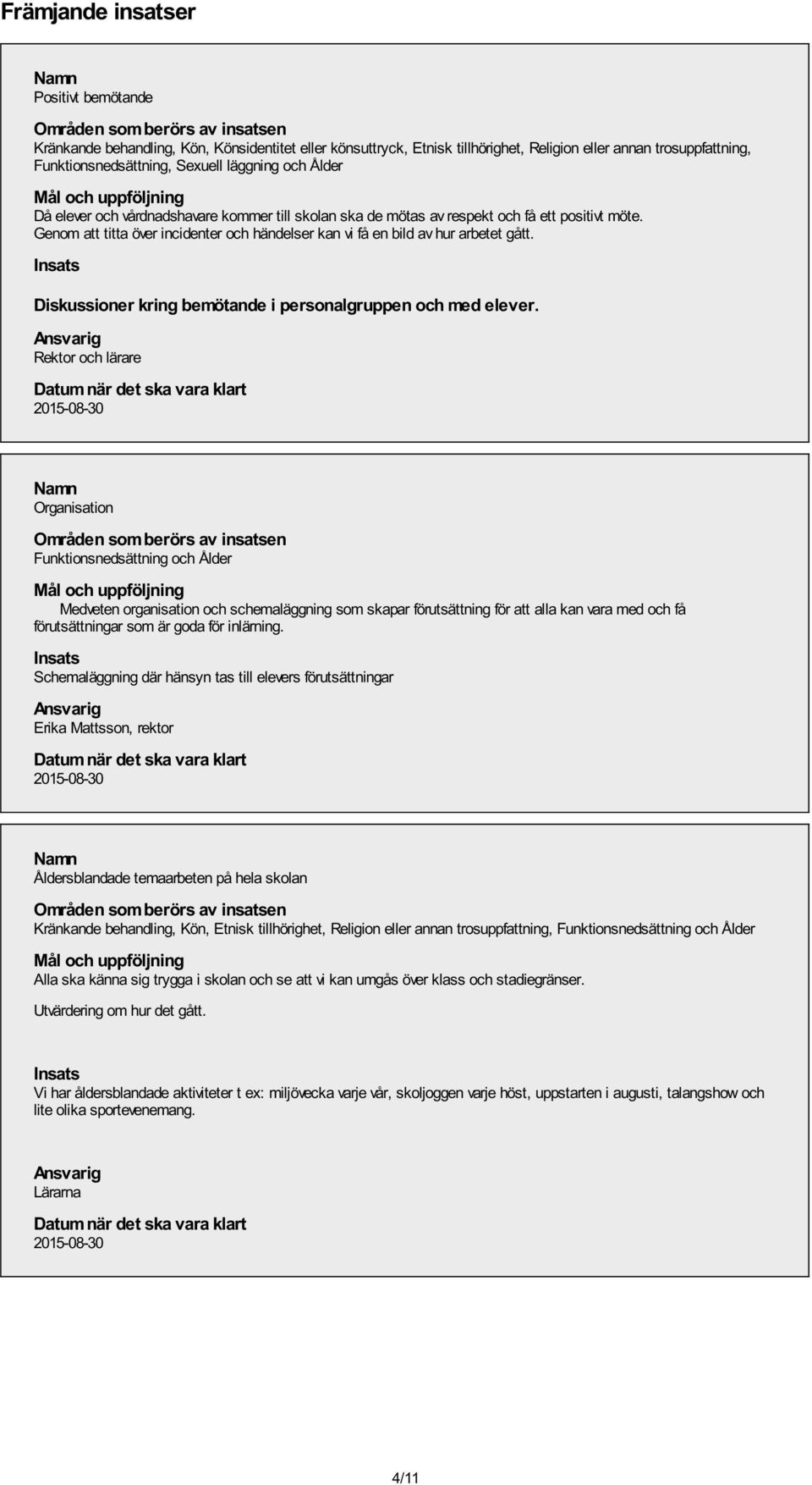Rektor och lärare 2015-08-30 Organisation Funktionsnedsättning och Ålder Medveten organisation och schemaläggning som skapar förutsättning för att alla kan vara med och få förutsättningar som är goda