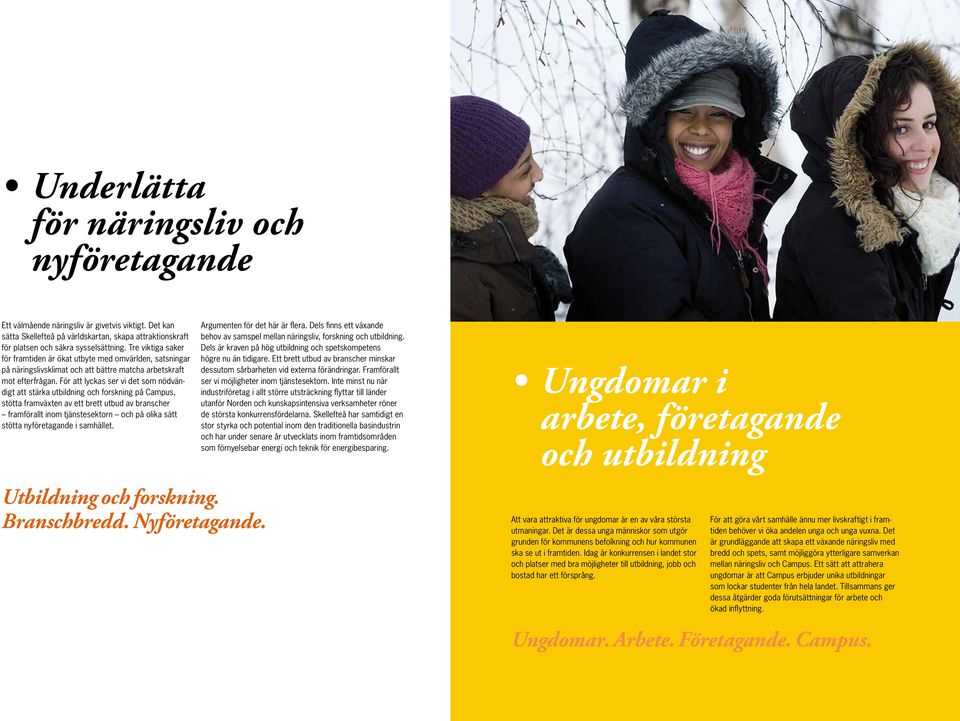 För att lyckas ser vi det som nödvändigt att stärka utbildning och forskning på Campus, stötta framväxten av ett brett utbud av branscher framförallt inom tjänstesektorn och på olika sätt stötta