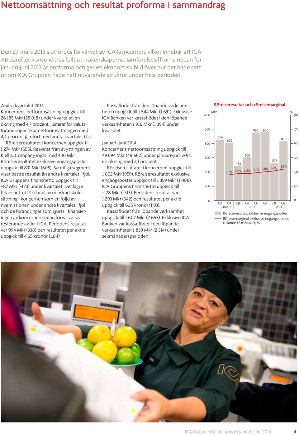 Andra kvartalet Koncernens nettoomsättning uppgick till 26 185 Mkr (25 018) under kvartalet, en ökning med 4,7 procent.