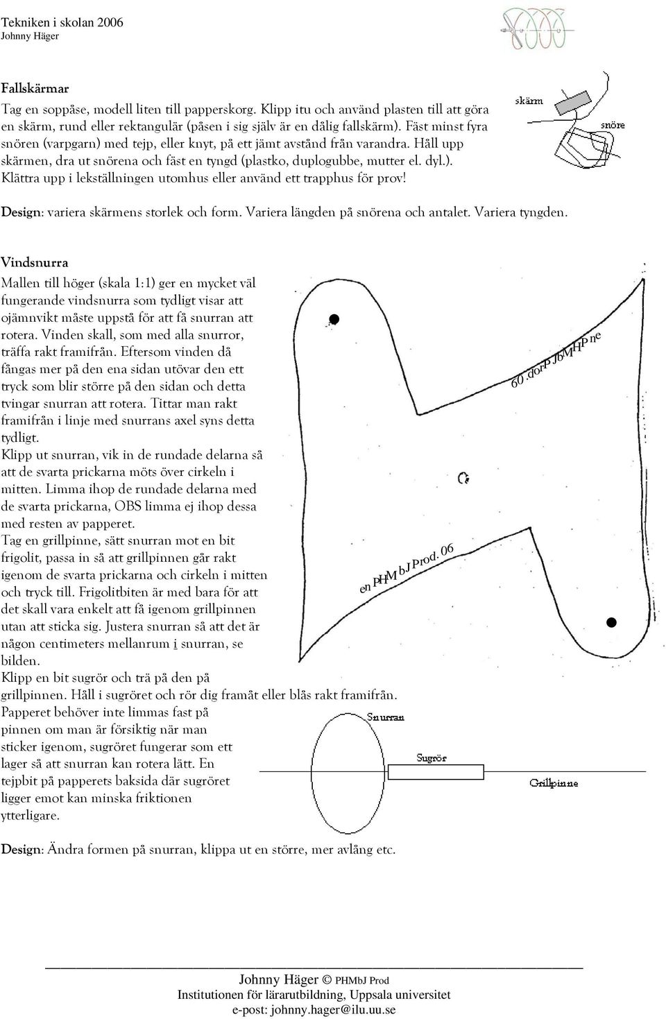 Design: variera skärmens storlek och form. Variera längden på snörena och antalet. Variera tyngden.