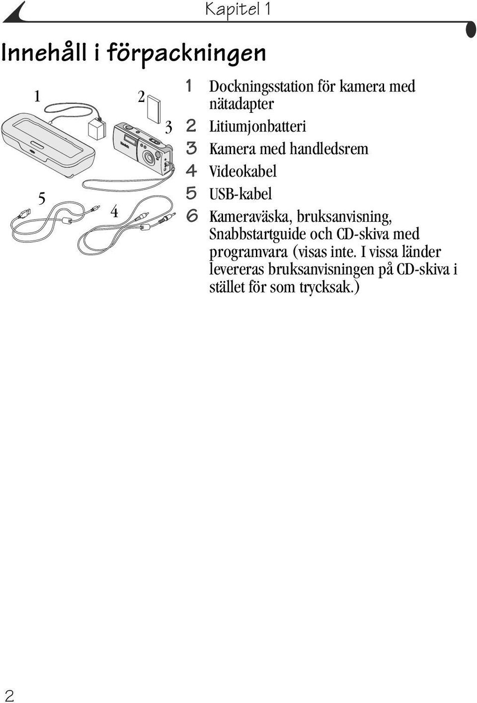 Kameraväska, bruksanvisning, Snabbstartguide och CD-skiva med programvara (visas