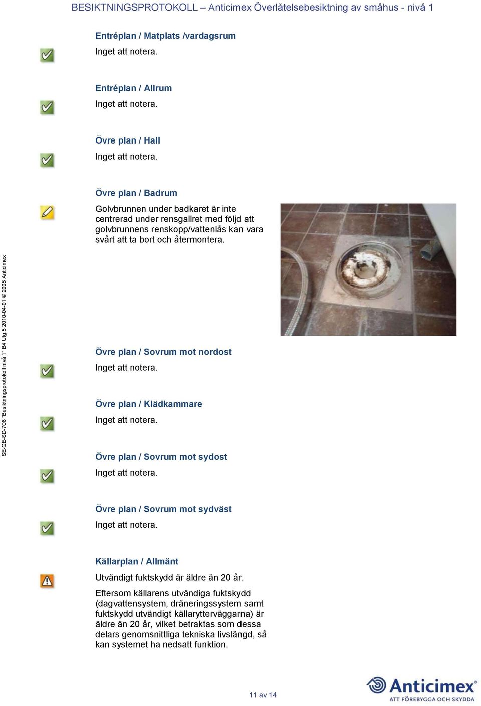 Övre plan / Sovrum mot nordost Övre plan / Klädkammare Övre plan / Sovrum mot sydost Övre plan / Sovrum mot sydväst Källarplan / Allmänt Utvändigt fuktskydd är äldre