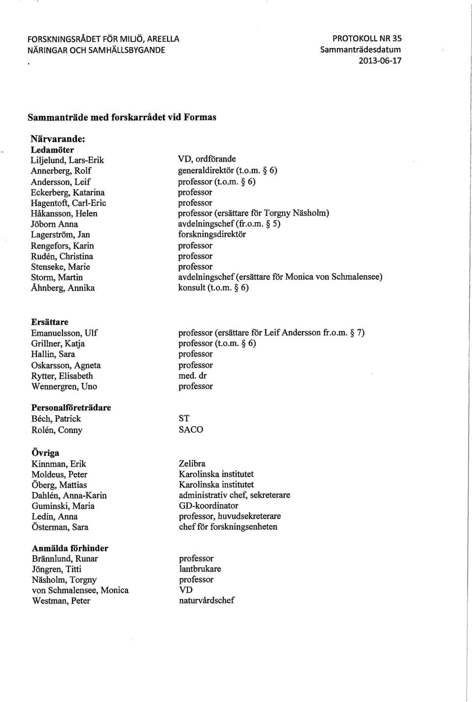 ordförande generaldirektör (t.o.m. 6) professor (t.o.m. 6) professor professor professor (ersättare för Torgny Näsholm) avdelningschef (fr.o.m. 5) forskningsdirektör professor professor professor avdelningschef (ersättare för Monica von Schmalensee) konsult (t.