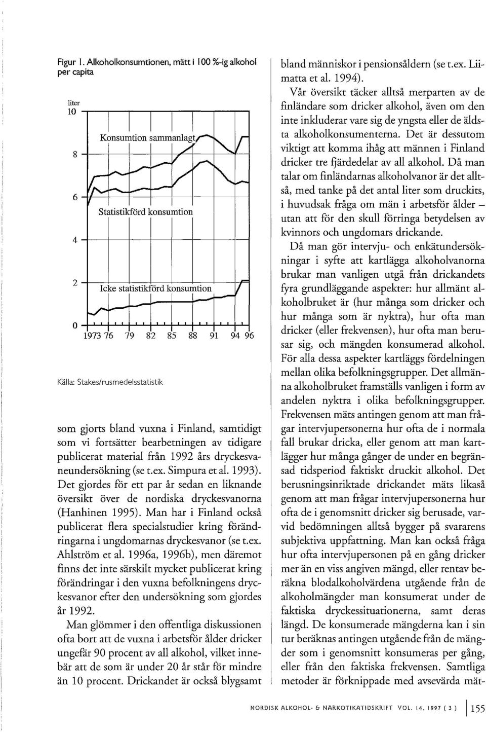 publicerat material från 1992 års dryckesvaneundersokning (se t.ex. Simpura et al. 1993). Det gjordes for ett par år sedan en liknande oversikt over de nordiska dryckesvanorna (Hanhinen 1995).