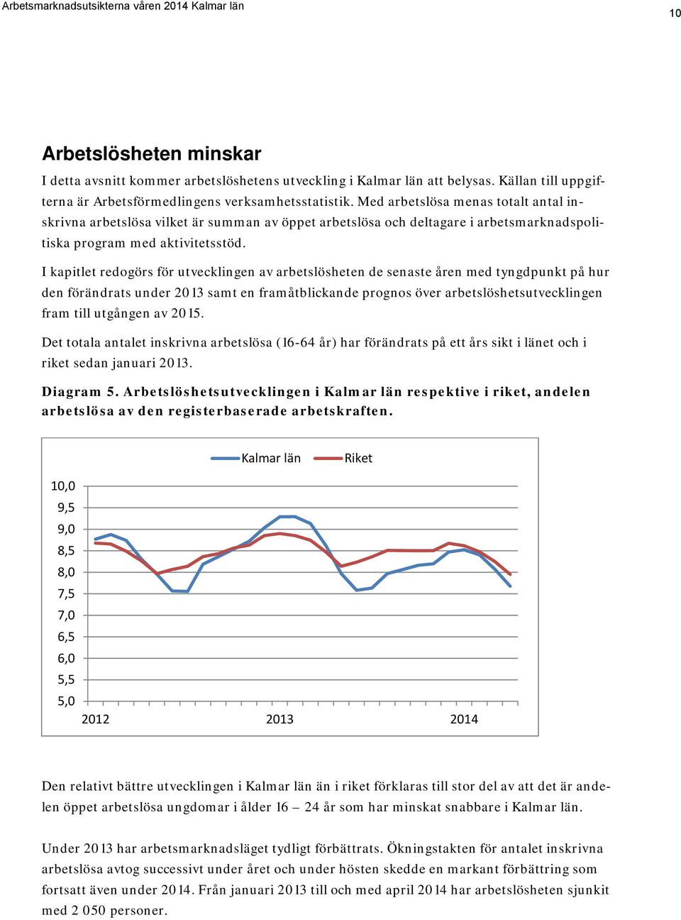 I kapitlet redogörs för utvecklingen av arbetslösheten de senaste åren med tyngdpunkt på hur den förändrats under 2013 samt en framåtblickande prognos över arbetslöshetsutvecklingen fram till