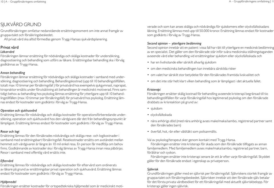 Privat vård Läkarvård Försäkringen lämnar ersättning för nödvändiga och skäliga kostnader för undersökning, diagnostisering och behandling som utförs av läkare.