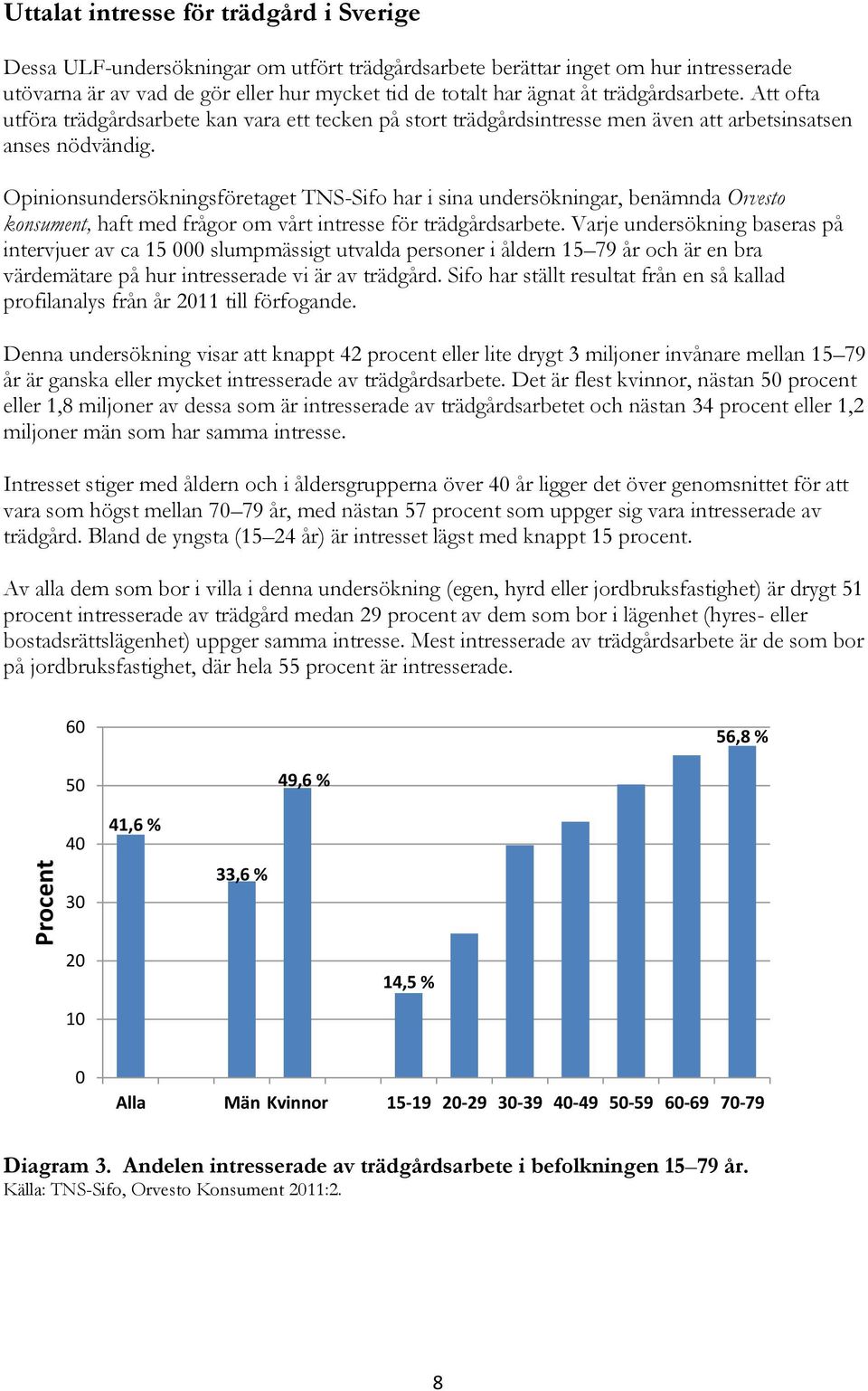 Opinionsundersökningsföretaget TNS-Sifo har i sina undersökningar, benämnda Orvesto konsument, haft med frågor om vårt intresse för trädgårdsarbete.