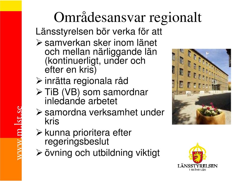 inrätta regionala råd TiB (VB) som samordnar inledande arbetet samordna