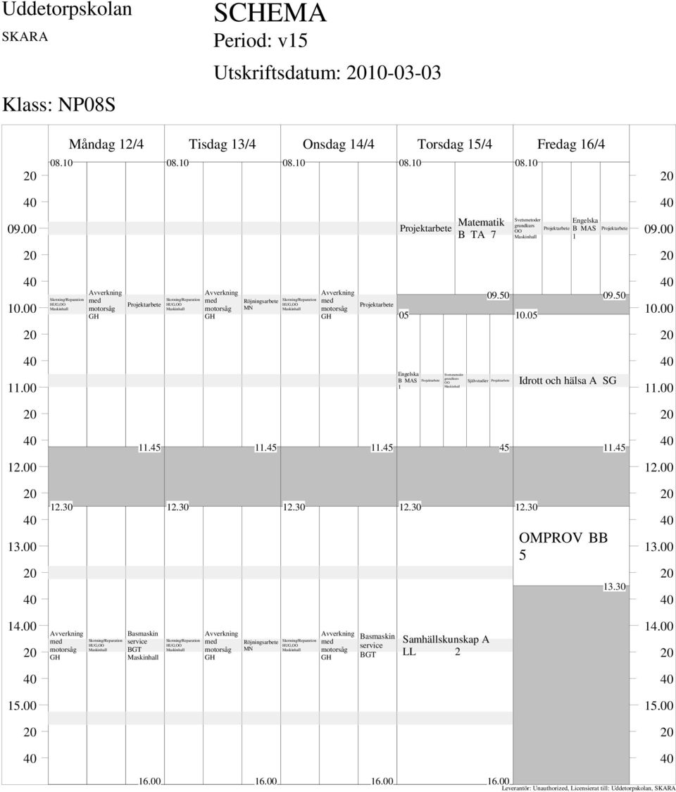 Onsdag 4/4 Torsdag /4 Fredag