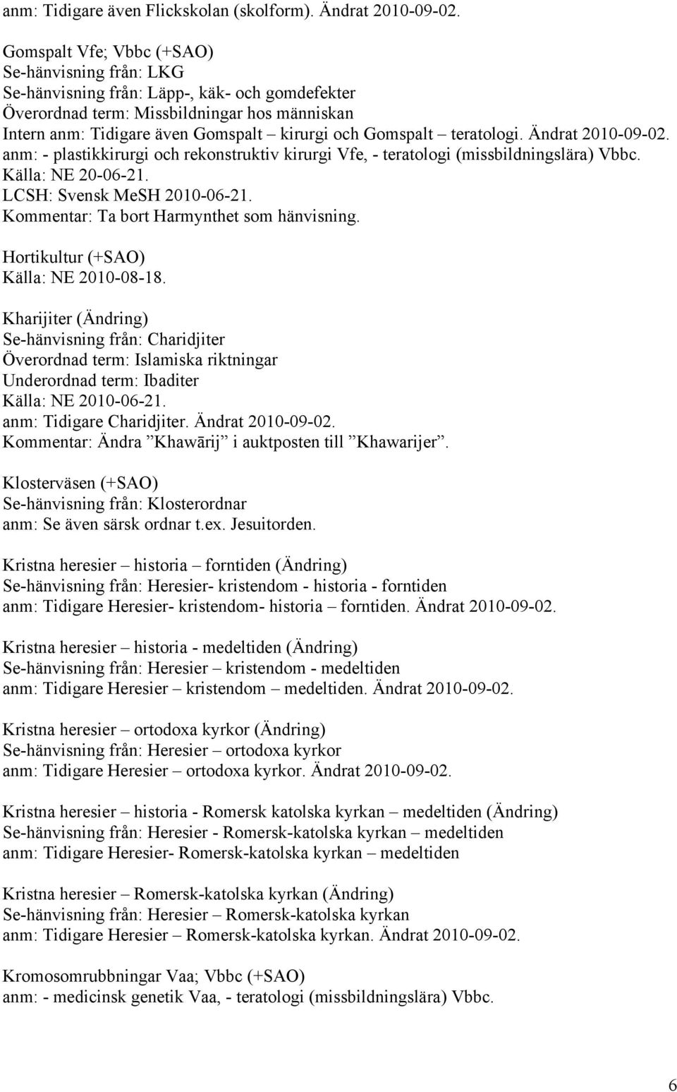 teratologi. Ändrat 2010-09-02. anm: - plastikkirurgi och rekonstruktiv kirurgi Vfe, - teratologi (missbildningslära) Vbbc. Källa: NE 20-06-21. LCSH: Svensk MeSH 2010-06-21.