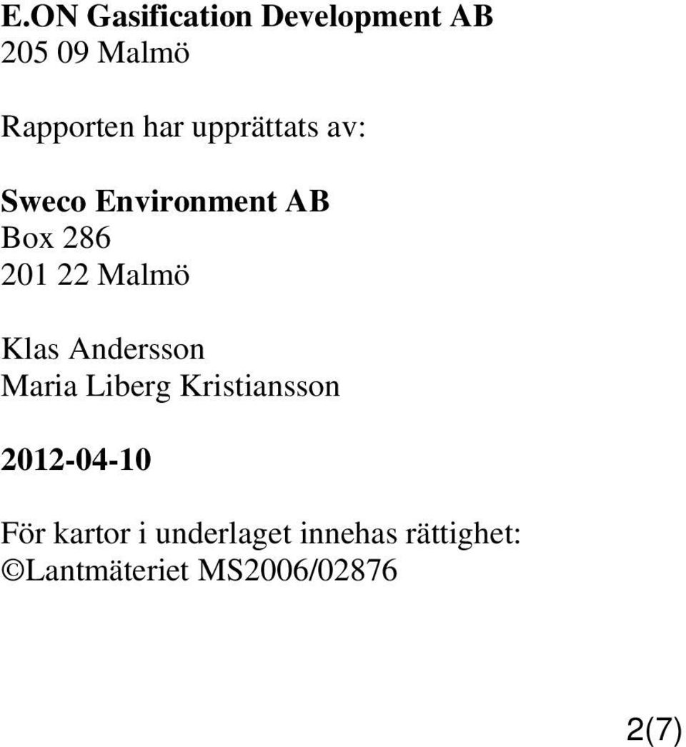 Klas Andersson Maria Liberg Kristiansson 2012-04-10 För
