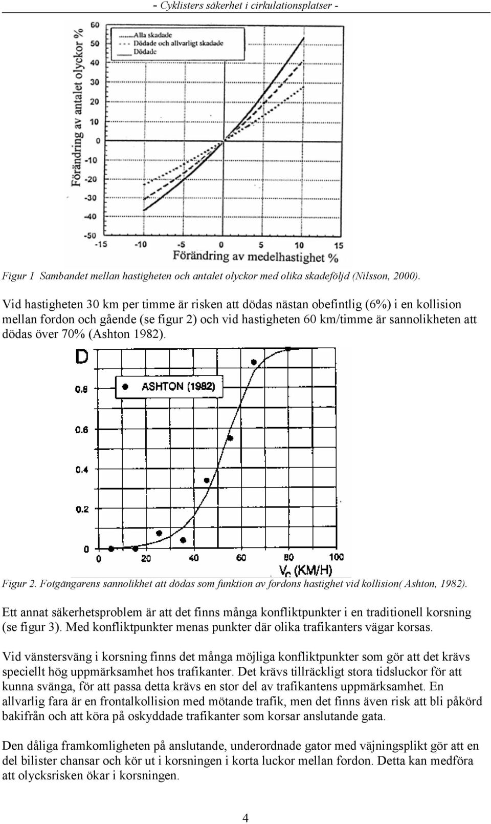 (Ashton 1982). Figur 2. Fotgängarens sannolikhet att dödas som funktion av fordons hastighet vid kollision( Ashton, 1982).