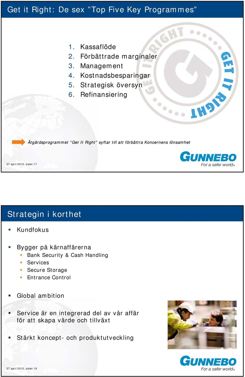 Refinansiering Åtgärdsprogrammet Get It Right syftar till att förbättra Koncernens lönsamhet 27 april 2010, sidan 17 Strategin i