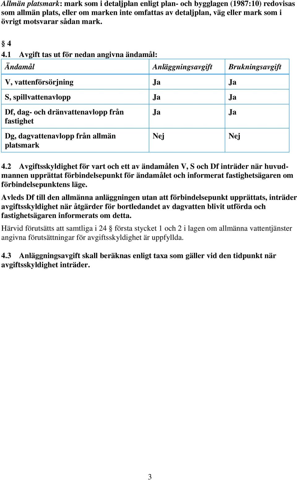 dagvattenavlopp från allmän platsmark Ja Nej Ja Nej 4.