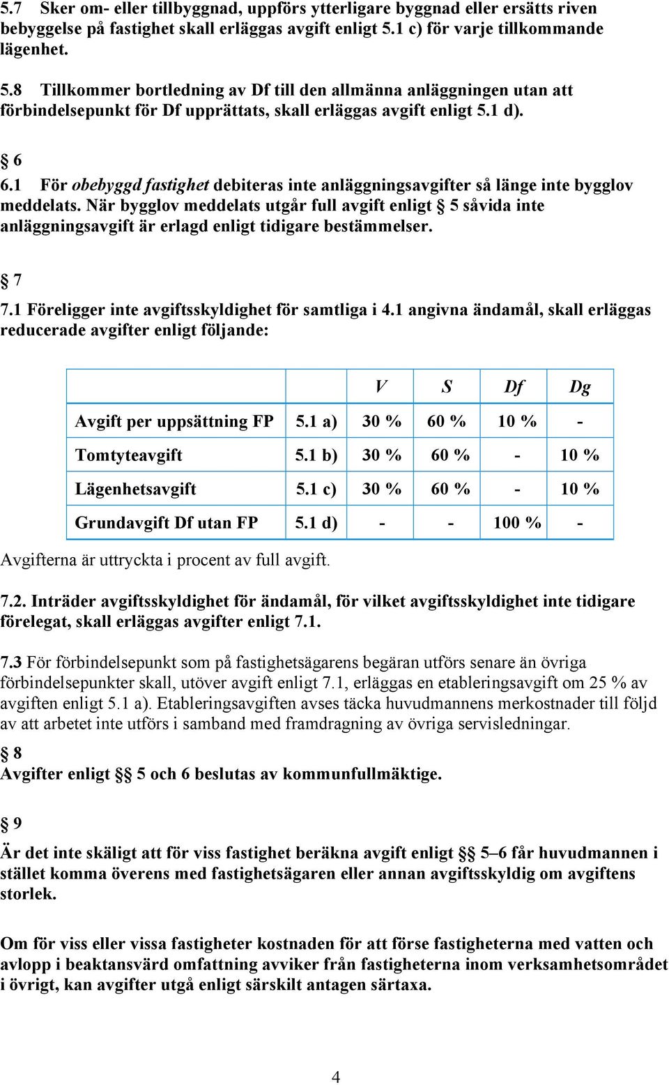 1 För obebyggd fastighet debiteras inte anläggningsavgifter så länge inte bygglov meddelats.