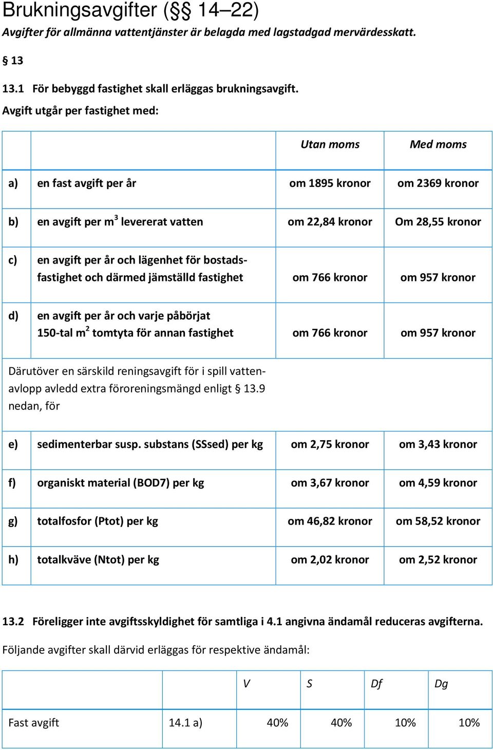 lägenhet för bostadsfastighet och därmed jämställd fastighet om 766 kronor om 957 kronor d) en avgift per år och varje påbörjat 150-tal m 2 tomtyta för annan fastighet om 766 kronor om 957 kronor