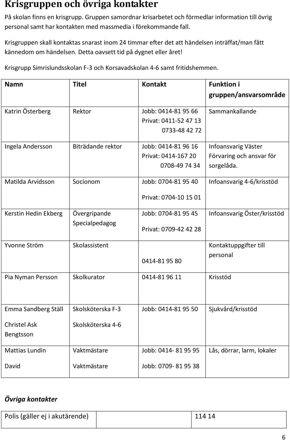 Krisgrupp Simrislundsskolan F-3 och Korsavadskolan 4-6 samt fritidshemmen.
