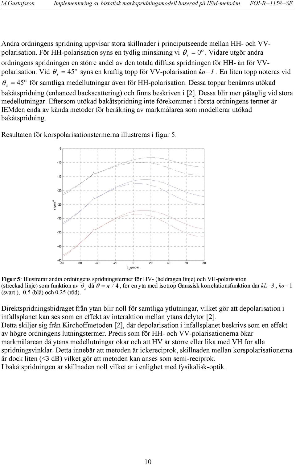 En liten topp notera vid θ = 45 för amtliga medellutningar även för HH-polariation. Dea toppar benämn utökad bakåtpridning (enhanced backcattering) och finn bekriven i [].