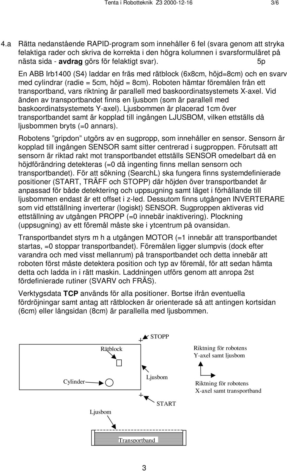 svar). 5p En ABB Irb1400 (S4) laddar en fräs med rätblock (6x8cm, höjd=8cm) och en svarv med cylindrar (radie = 5cm, höjd = 8cm).