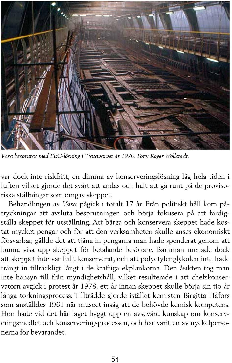 Behandlingen av Vasa pågick i totalt 17 år. Från politiskt håll kom påtryckningar att avsluta be sprut ningen och börja fokusera på att färdigställa skeppet för utställning.